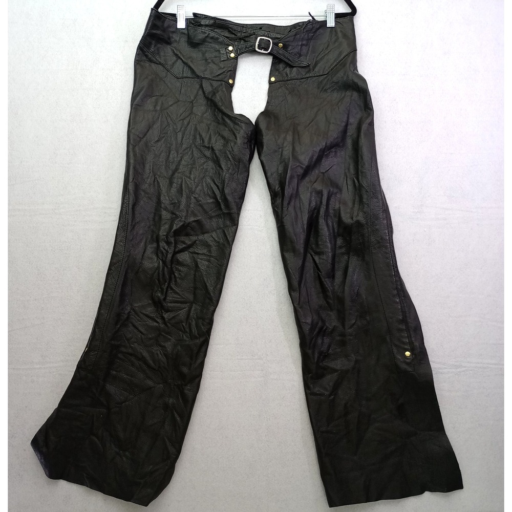 Wilson Leather Riding Pants Black Buckle Waist Flare Motorcycle XL Vintage‎